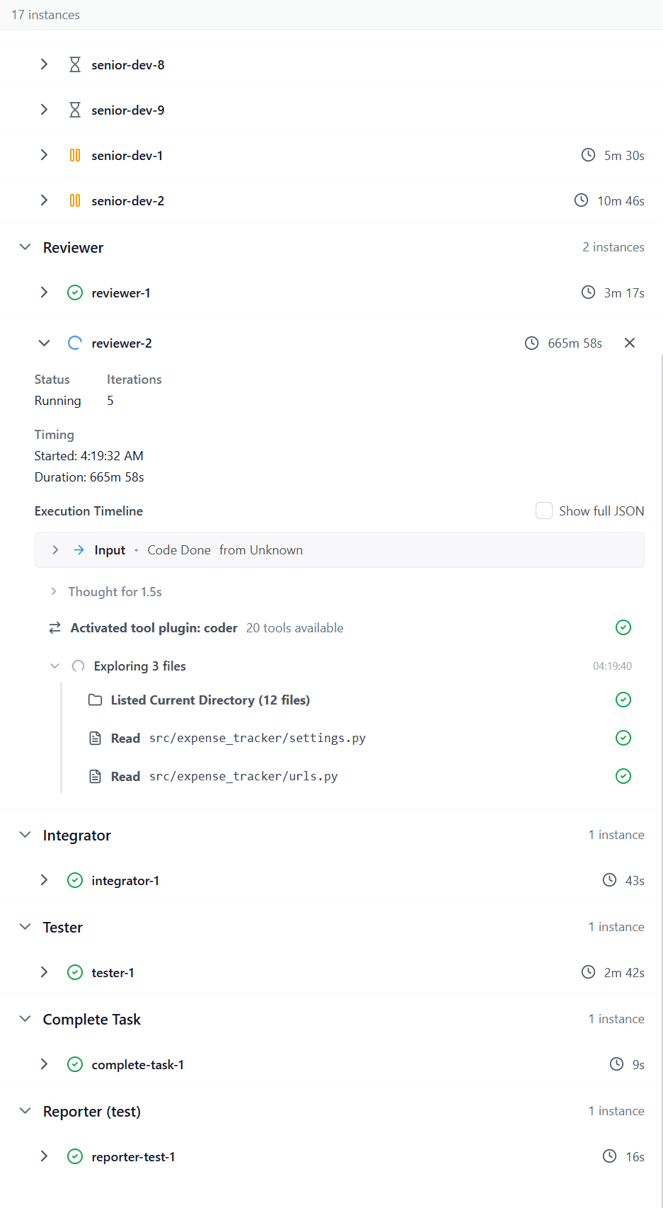 Execution Details - Agent timeline and messages